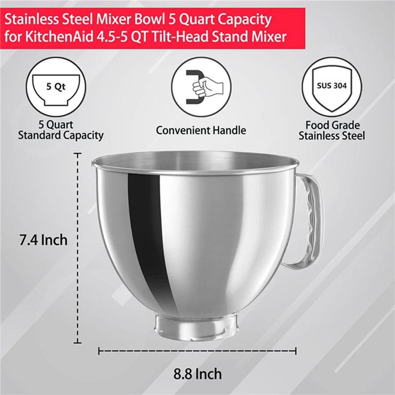 Kitchenaid Mixer Artisan 5Qt - A21T, tazón mezclador de acero inoxidable
